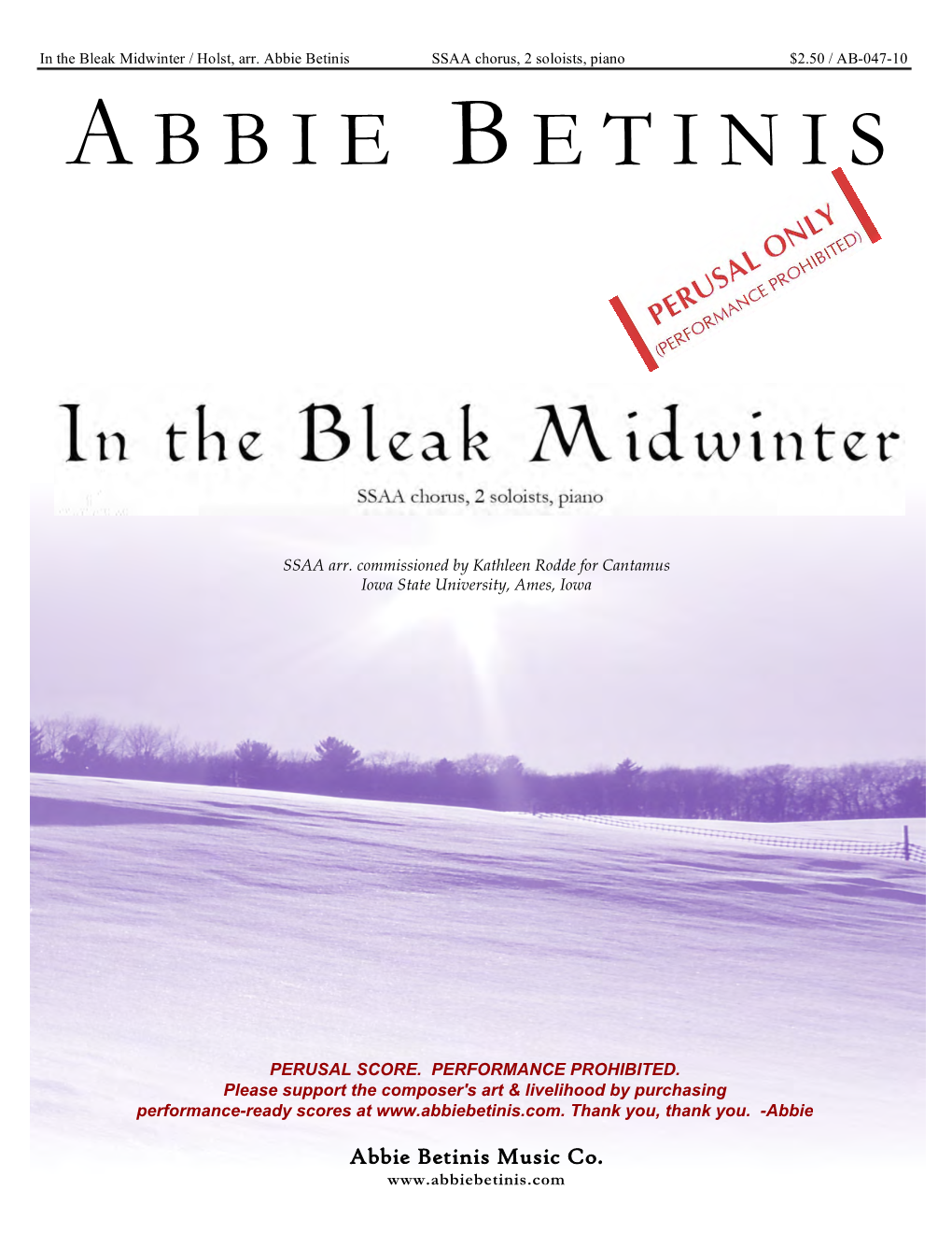 In the Bleak Midwinter / Holst, Arr