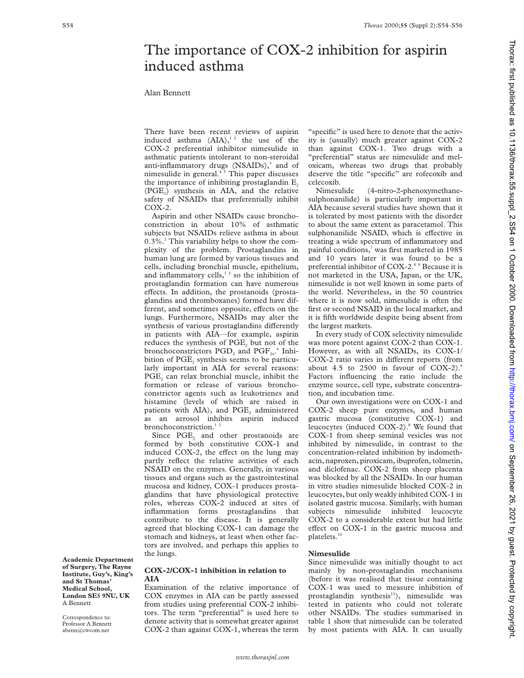 The Importance of COX-2 Inhibition for Aspirin Induced Asthma