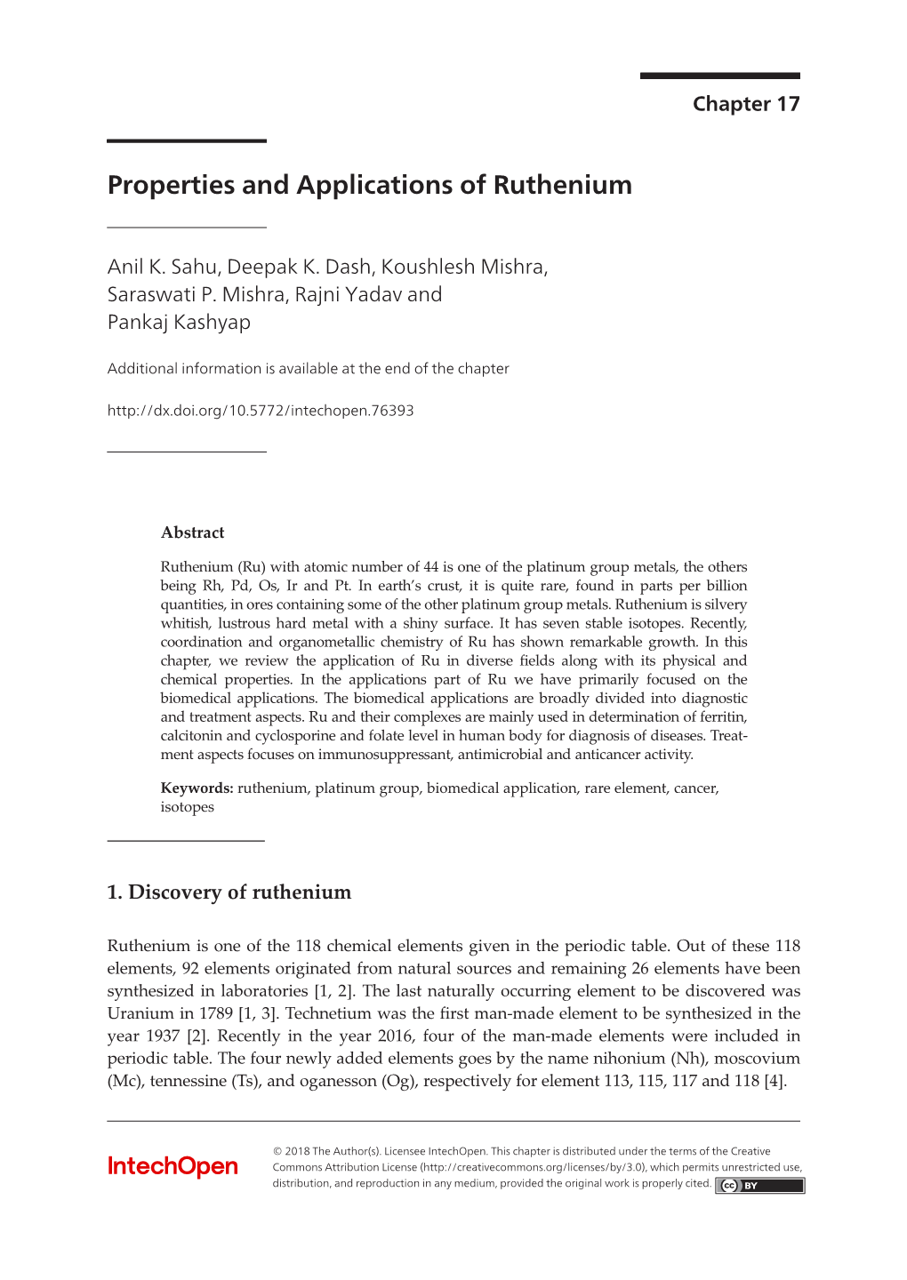 Properties and Applications of Ruthenium