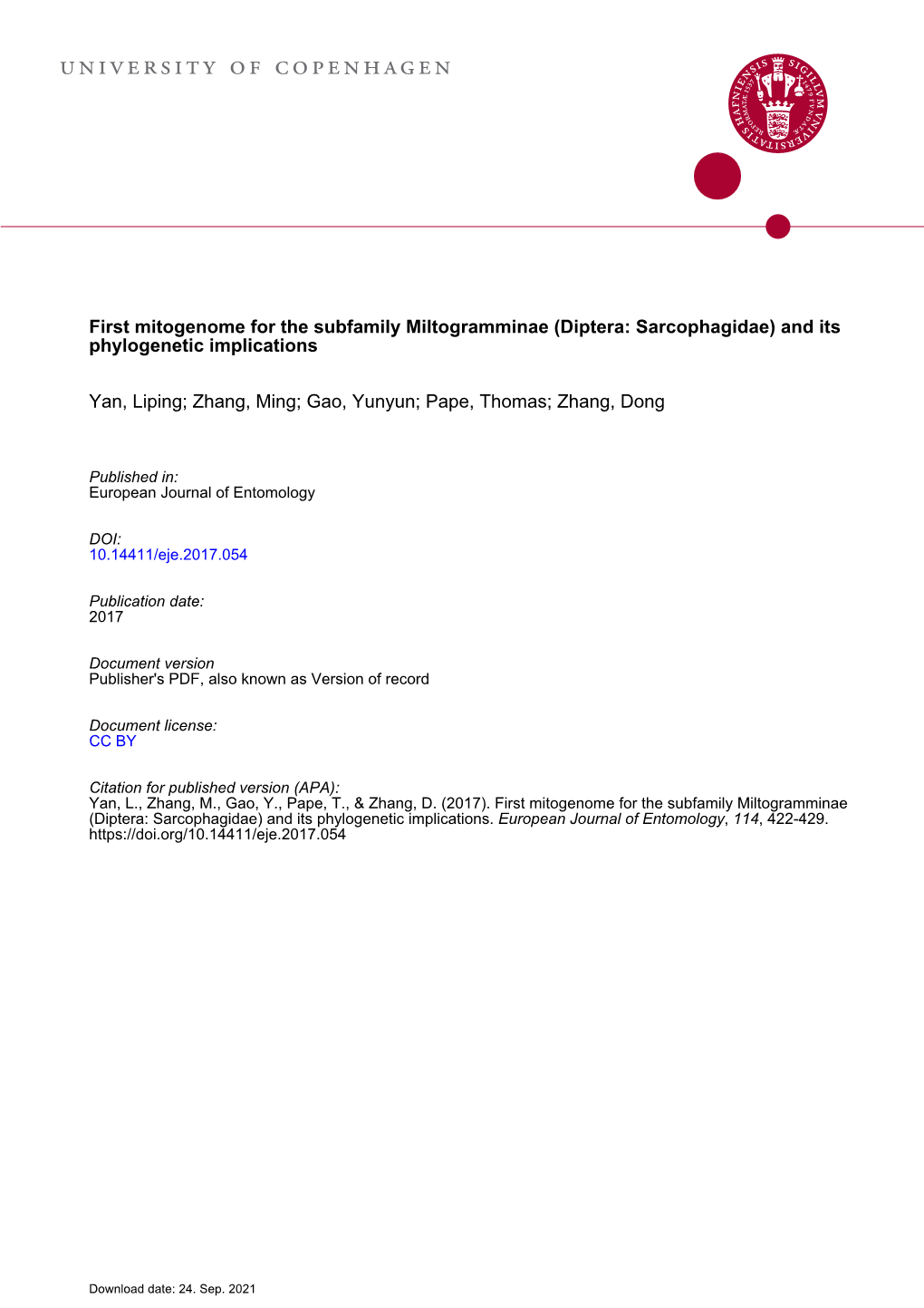 Diptera: Sarcophagidae) and Its Phylogenetic Implications