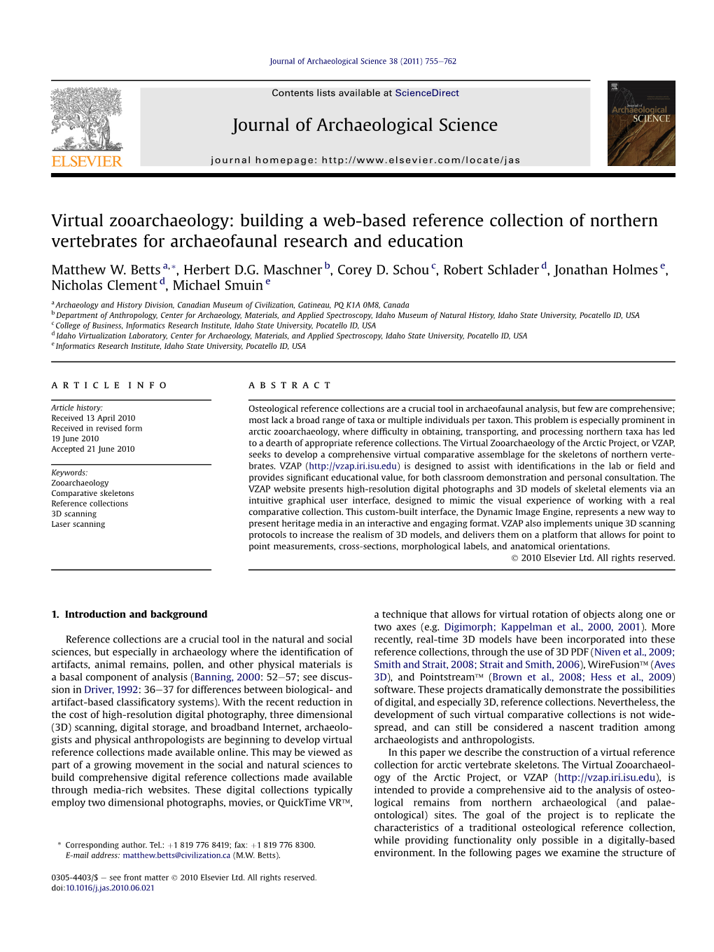 Virtual Zooarchaeology: Building a Web-Based Reference Collection of Northern Vertebrates for Archaeofaunal Research and Education