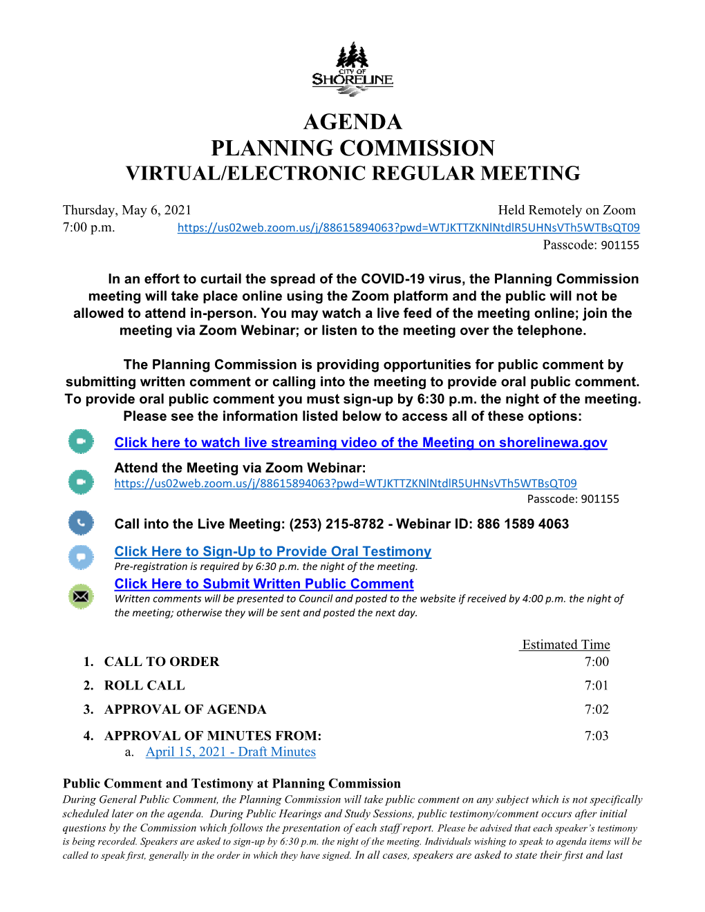 Agenda Planning Commission Virtual/Electronic Regular Meeting