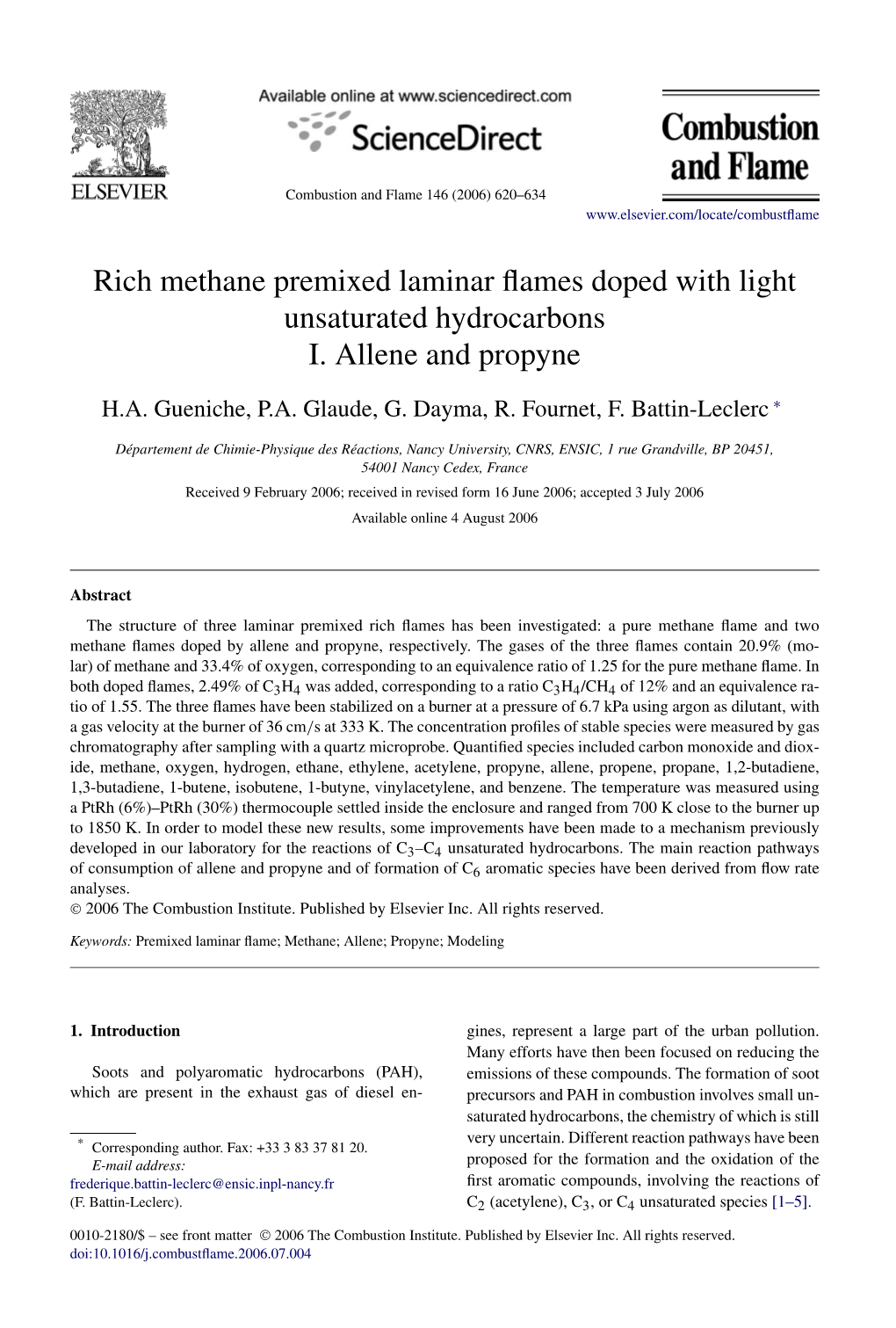 Rich Methane Premixed Laminar Flames Doped with Light Unsaturated