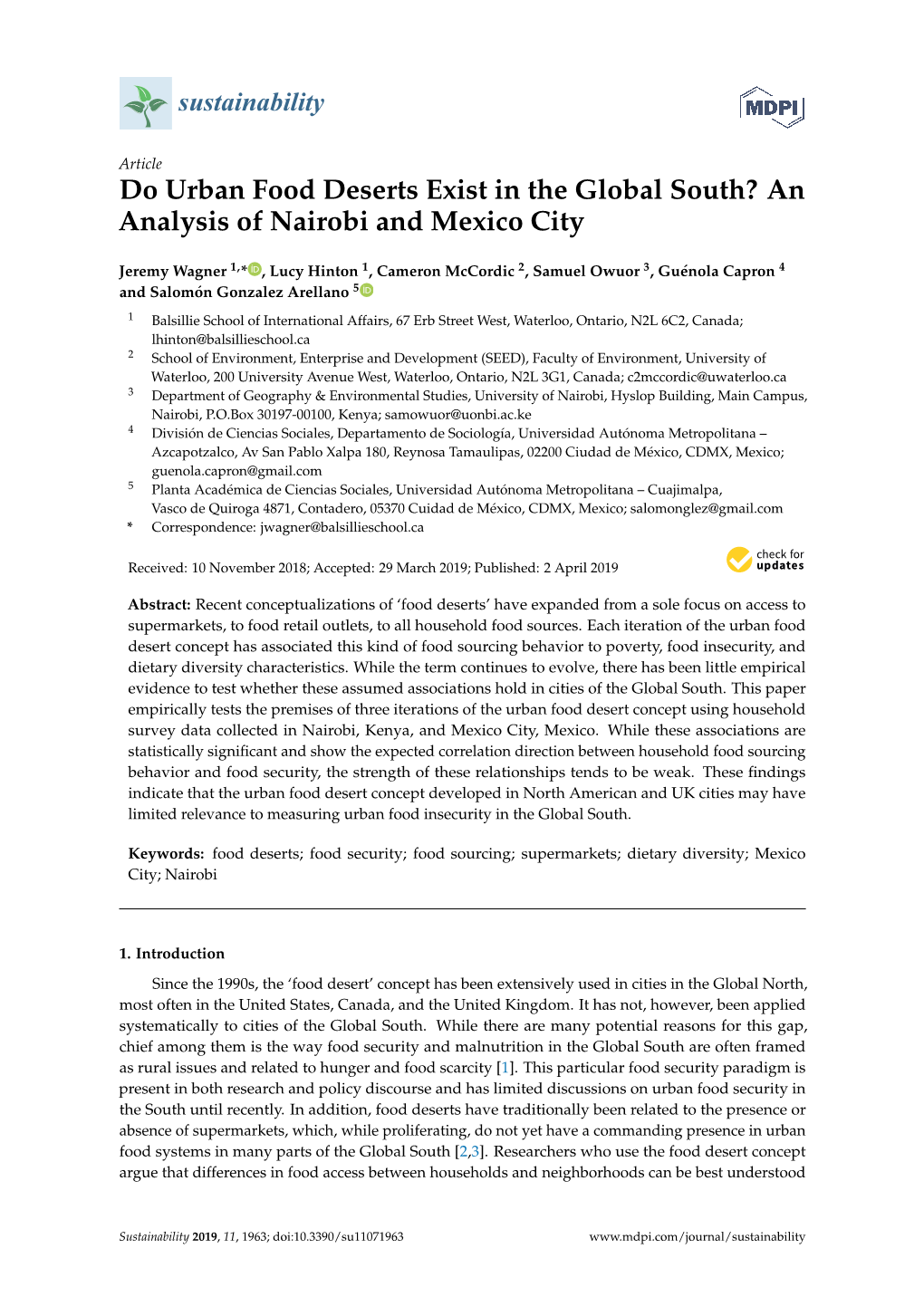 Do Urban Food Deserts Exist in the Global South? an Analysis of Nairobi and Mexico City