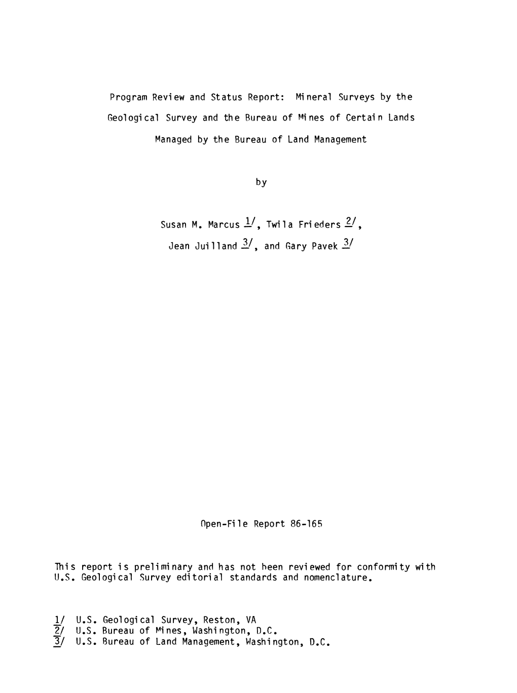 Program Review and Status Report: Mineral Surveys by the Geological