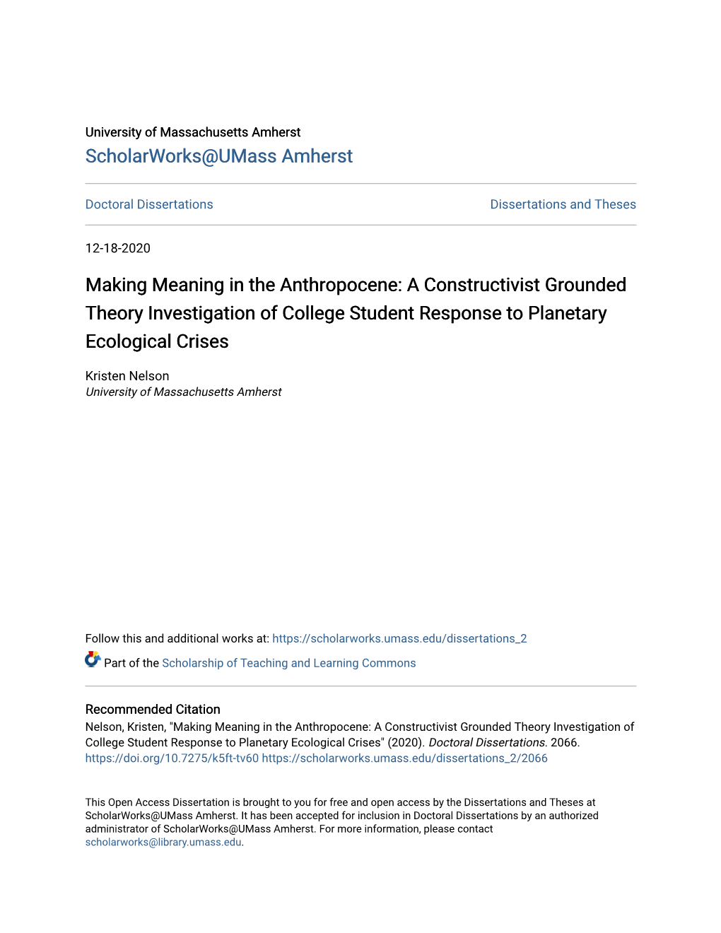 A Constructivist Grounded Theory Investigation of College Student Response to Planetary Ecological Crises