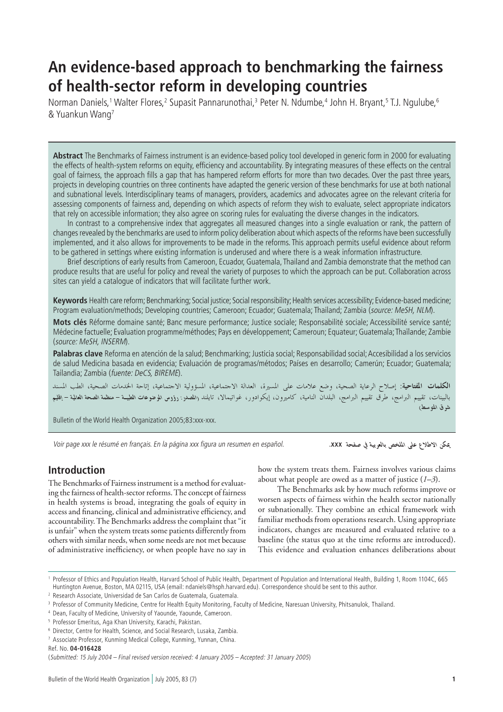 An Evidence-Based Approach to Benchmarking the Fairness of Health-Sector Reform in Developing Countries