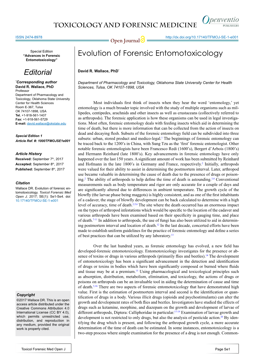 Evolution of Forensic Entomotoxicology Entomotoxicology”