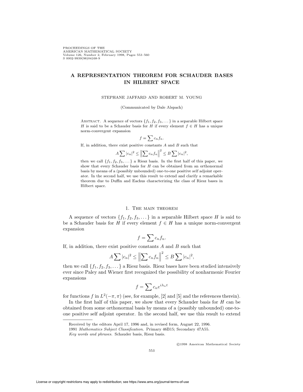 A Representation Theorem for Schauder Bases in Hilbert Space