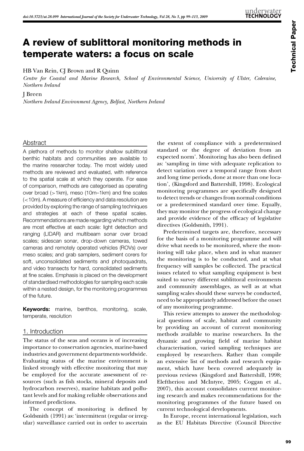 A Review of Sublittoral Monitoring Methods in Temperate Waters: a Focus on Scale