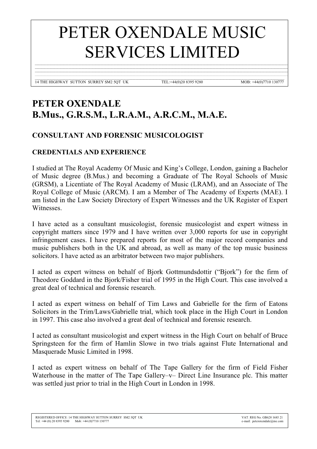 Peter Oxendale Music Services Limited
