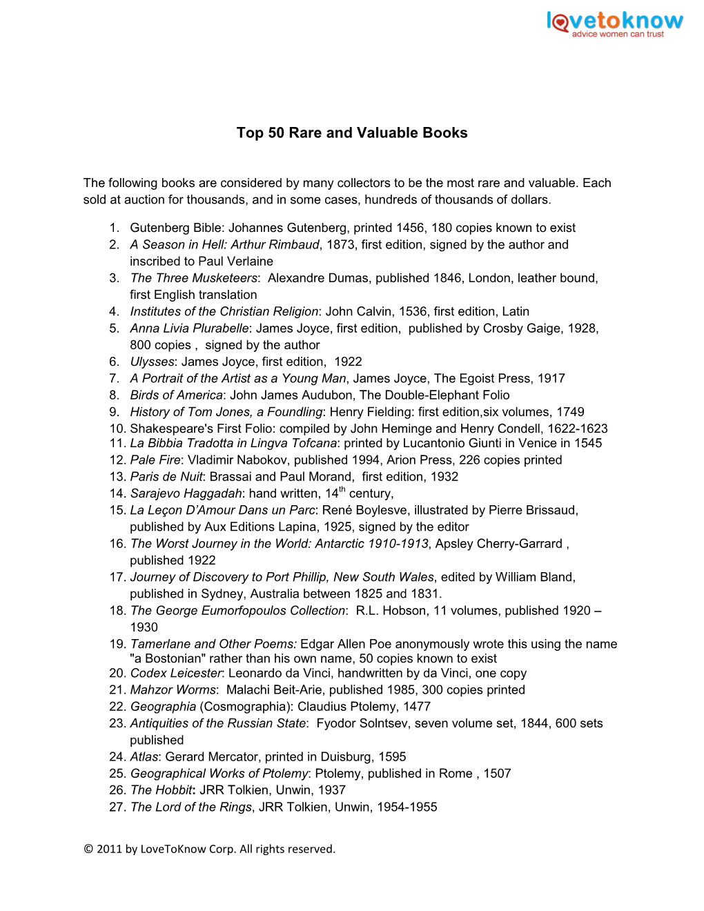 Top 50 Rare and Valuable Books