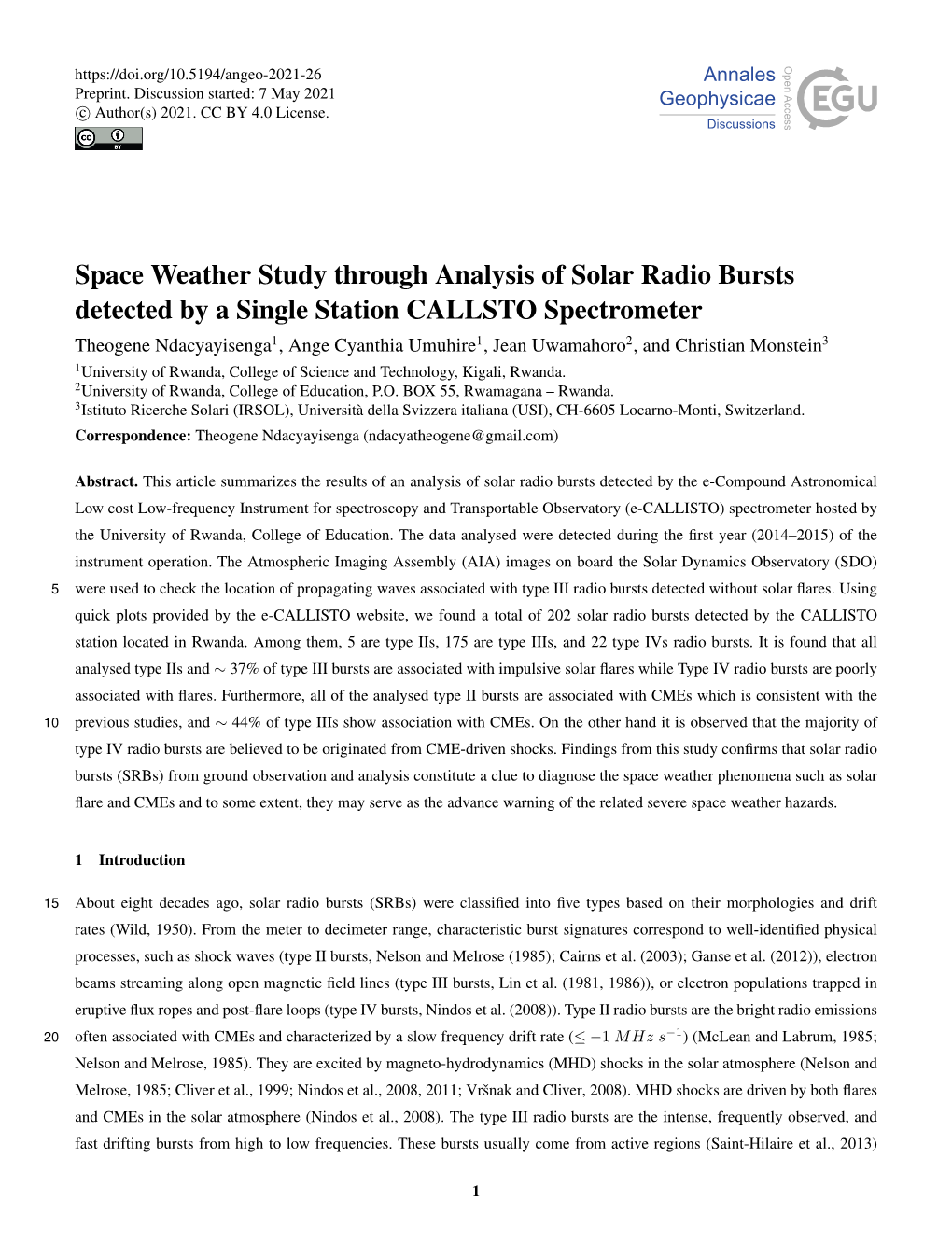 Space Weather Study Through Analysis of Solar Radio Bursts Detected by a Single Station CALLSTO Spectrometer