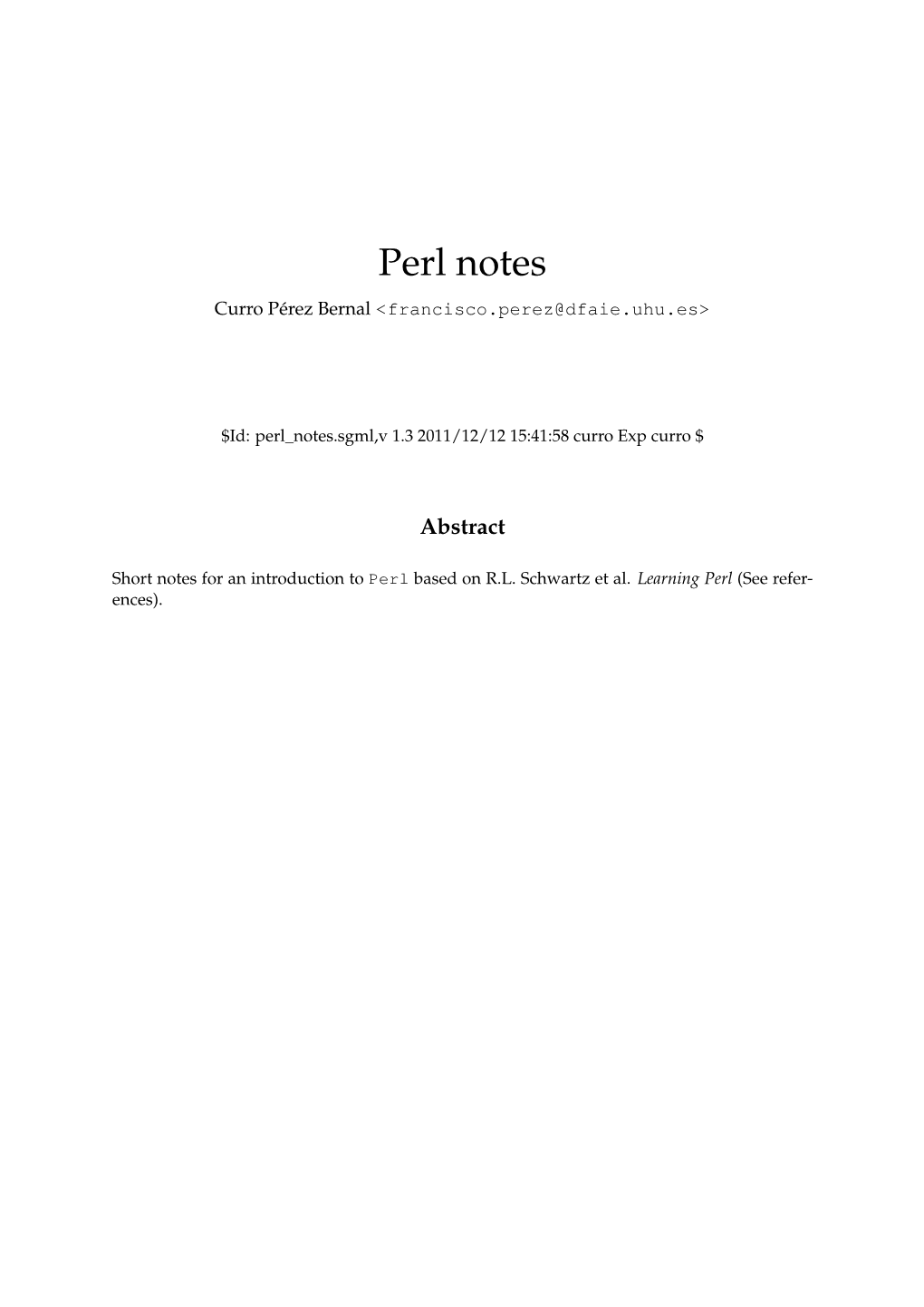 Perl Notes