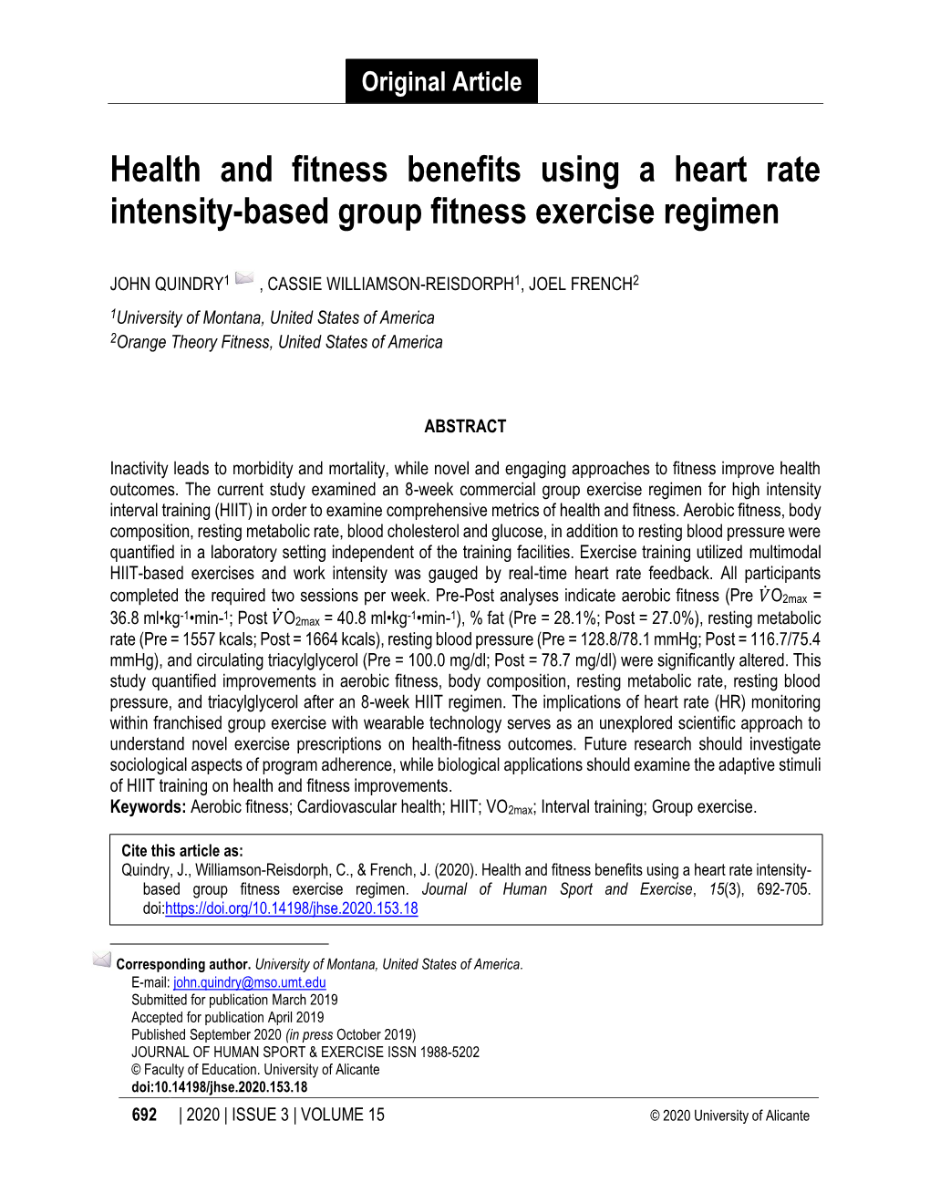 Health and Fitness Benefits Using a Heart Rate Intensity-Based Group Fitness Exercise Regimen