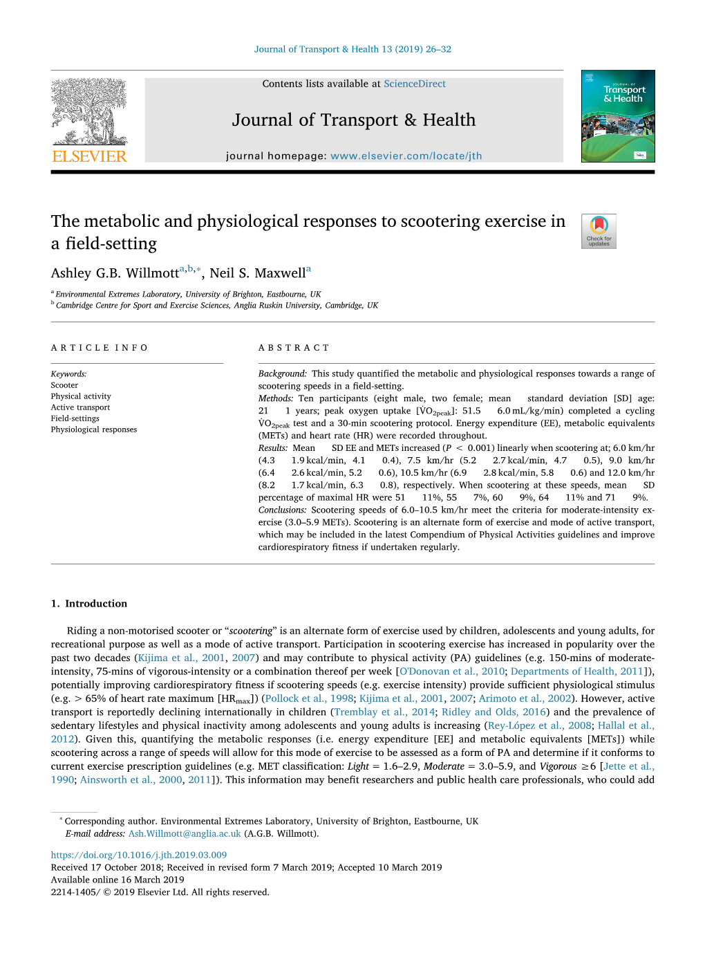 The Metabolic and Physiological Responses to Scootering Exercise in a Field-Setting