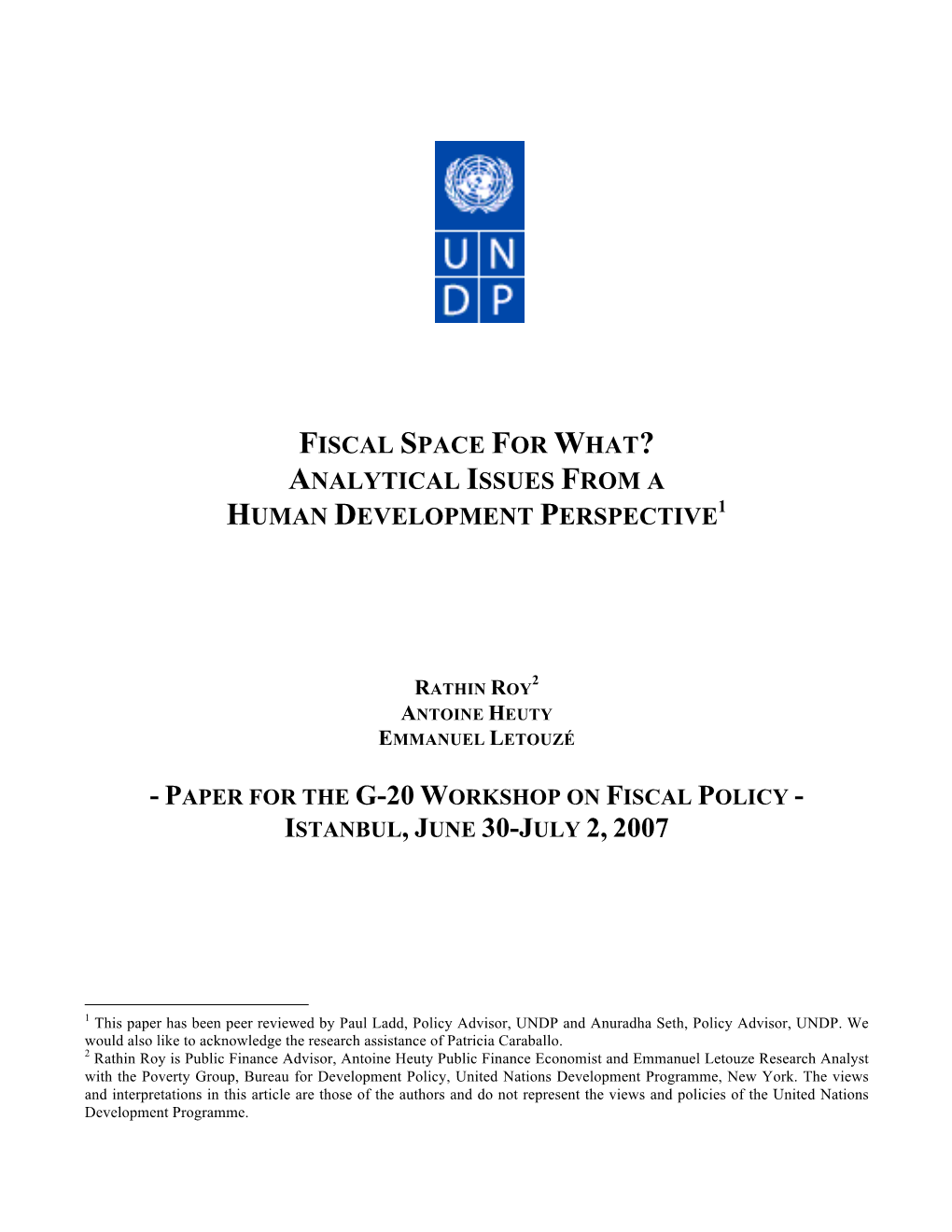 Fiscal Space for What? Analytical Issues from a Human Development Perspective1