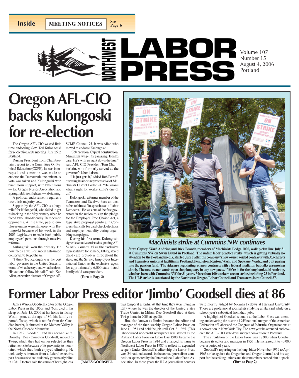 Oregon AFL-CIO Backs Kulongoski for Re-Election the Oregon AFL-CIO Wasted Little SCME Council 75