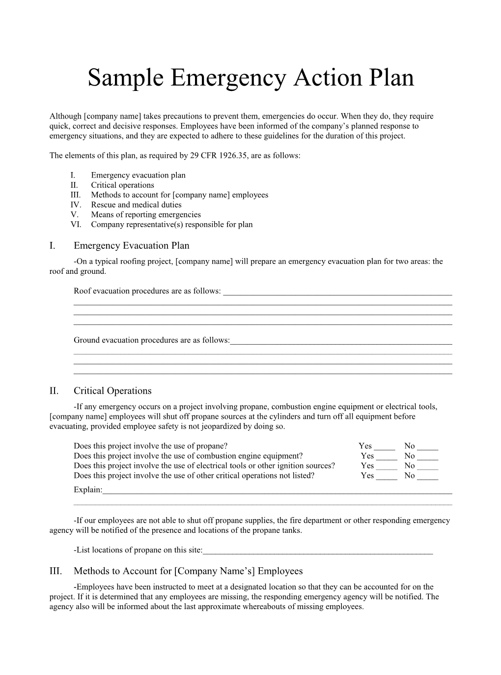 Sample Emergency Action Plan