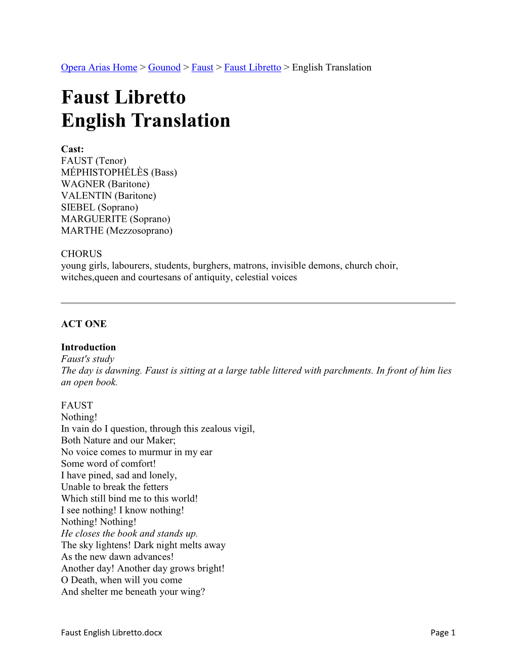 Faust Libretto English Translation