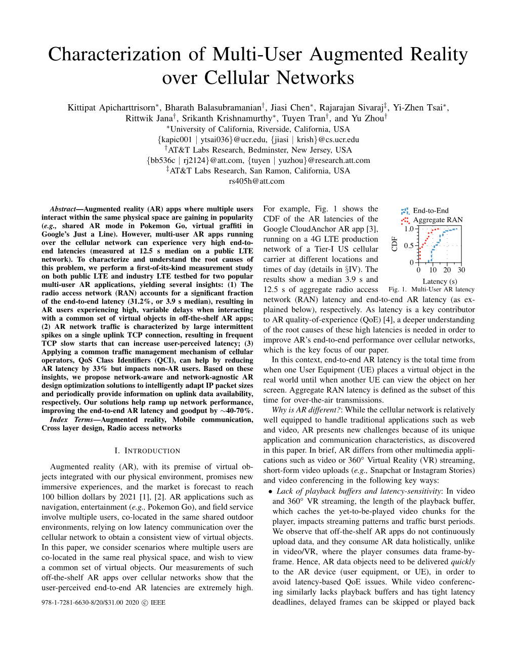 Characterization of Multi-User Augmented Reality Over Cellular Networks