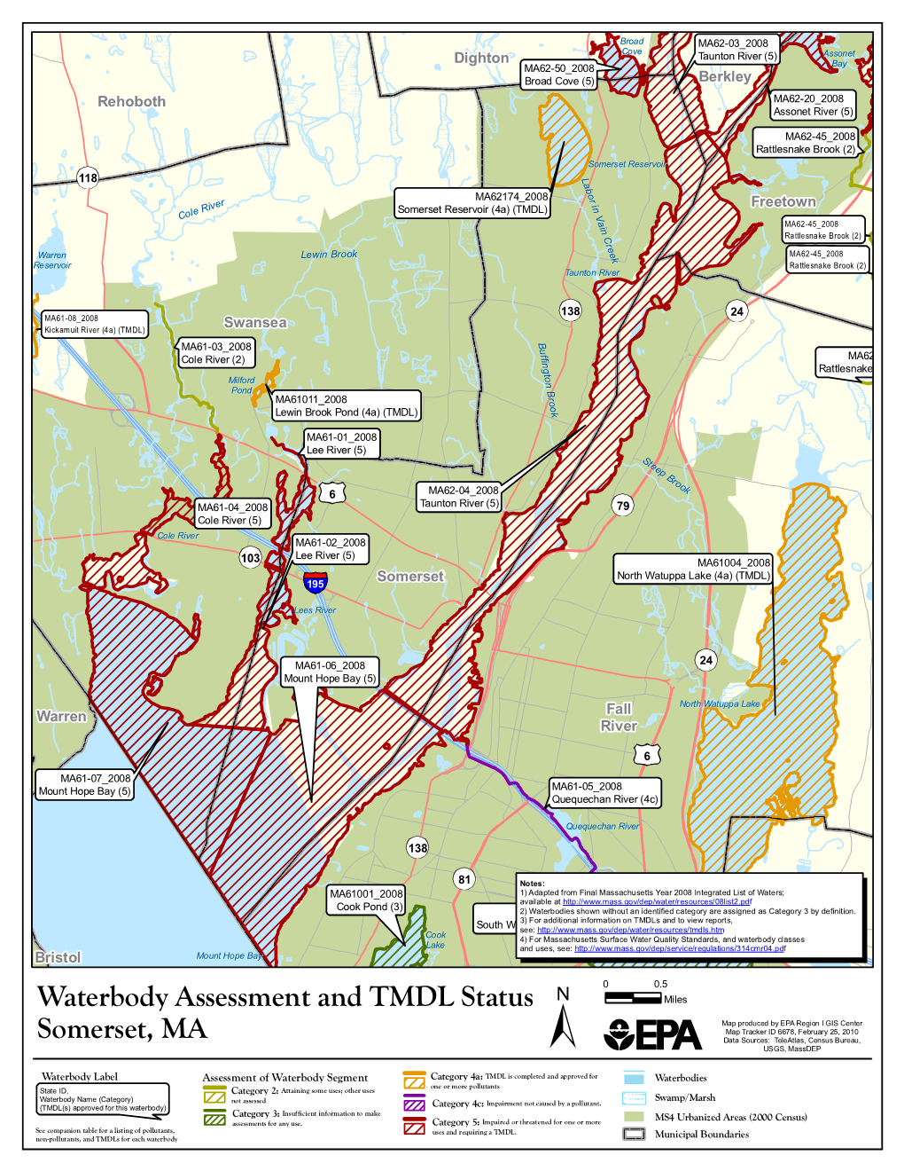 Somerset, MA Waterbody Assessment, 305(B)/303(D), and Total Maximum