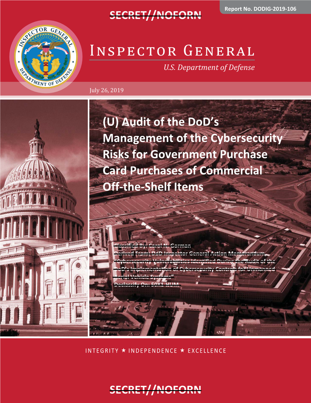 Report No. DODIG-2019-106: (U) Audit of the Dod's Management of the Cybersecurity Risks for Government Purchase Card Purchas