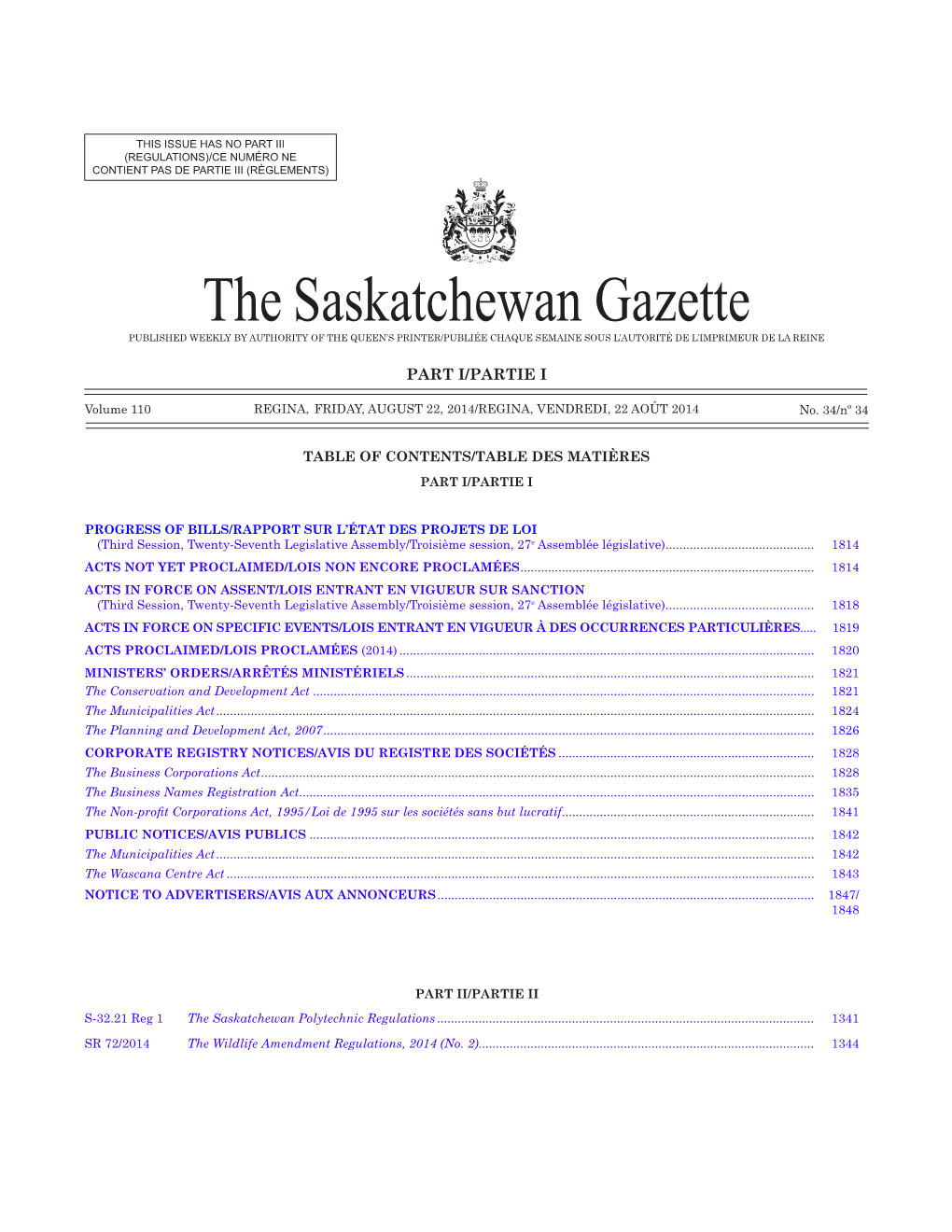 THE SASKATCHEWAN GAZETTE, August 22, 2014 1813