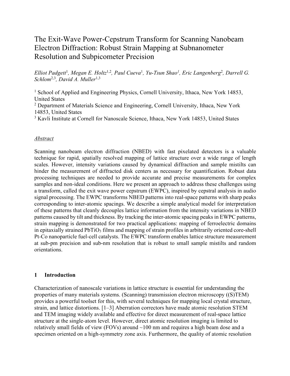 The Exit-Wave Power-Cepstrum Transform for Scanning Nanobeam Electron Diffraction: Robust Strain Mapping at Subnanometer Resolution and Subpicometer Precision