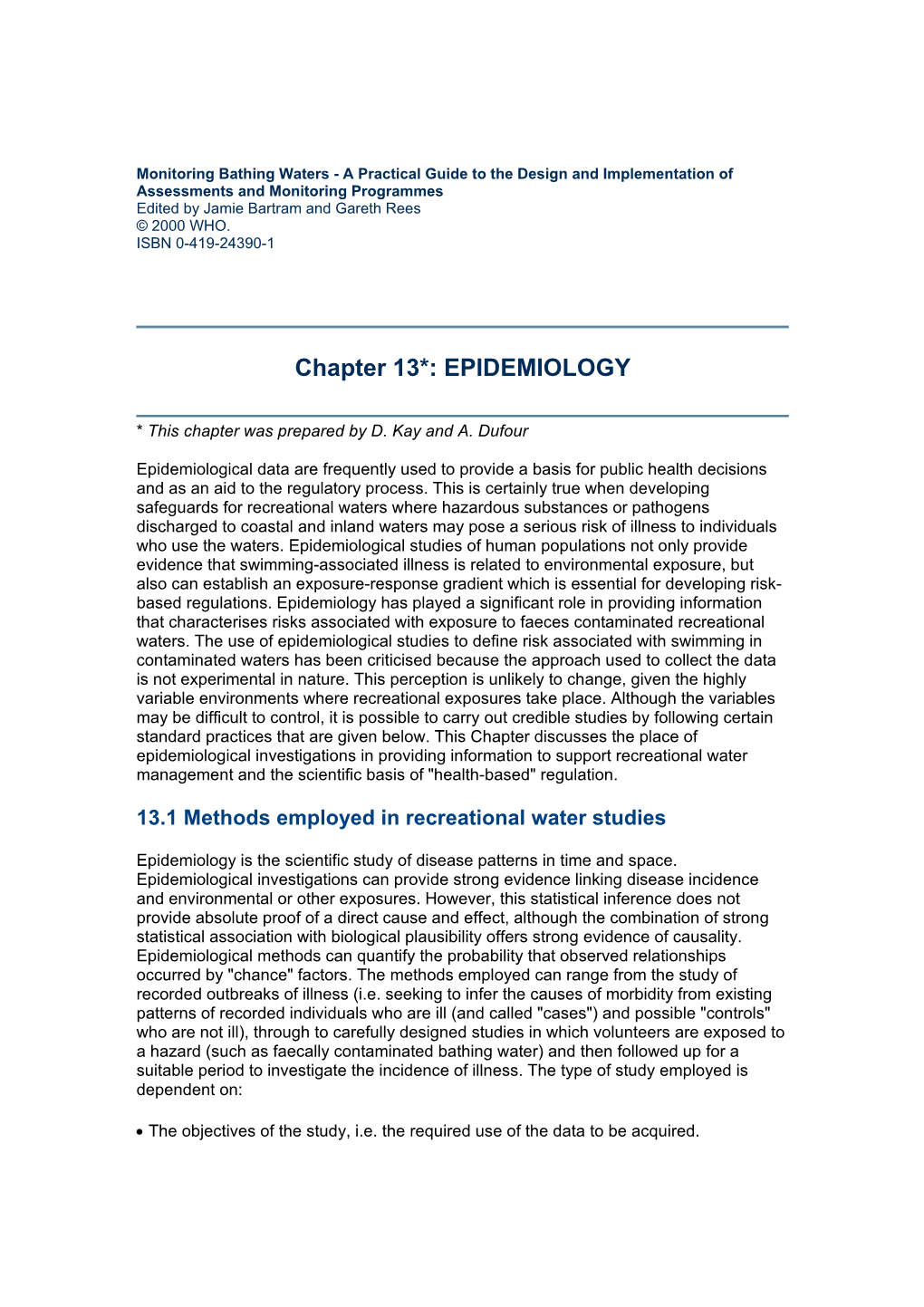 Chapter 13*: EPIDEMIOLOGY