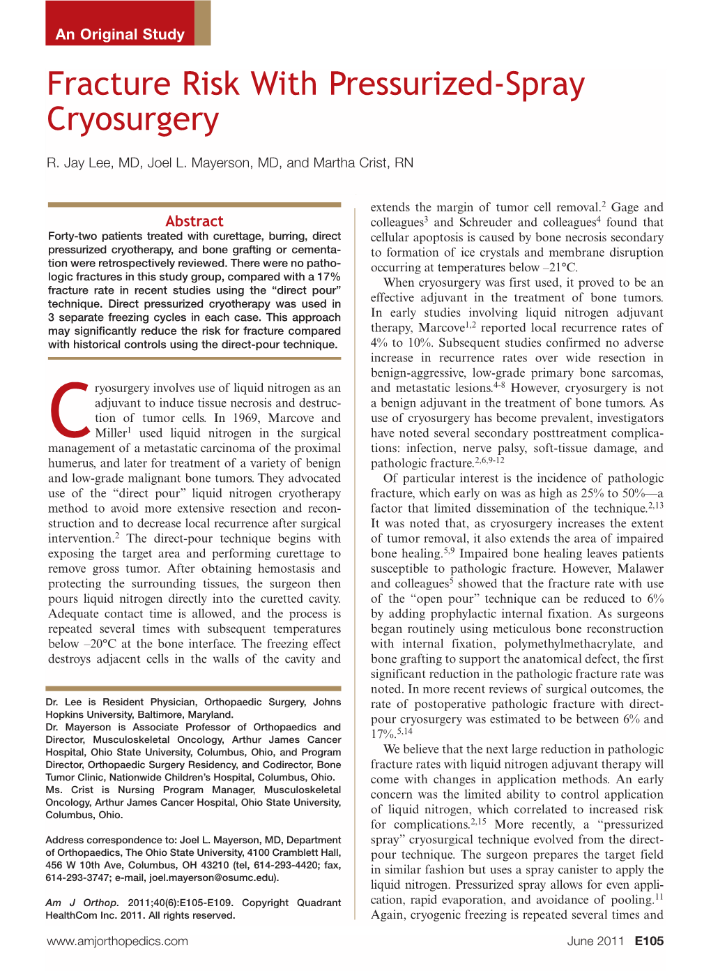 Fracture Risk with Pressurized-Spray Cryosurgery