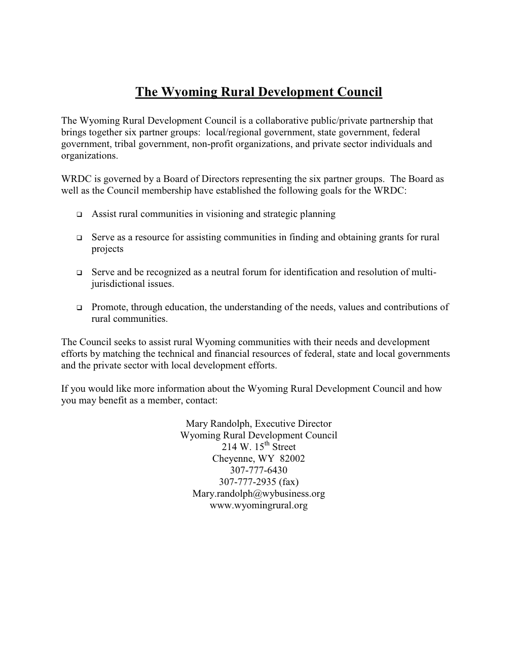 The Wyoming Rural Development Council