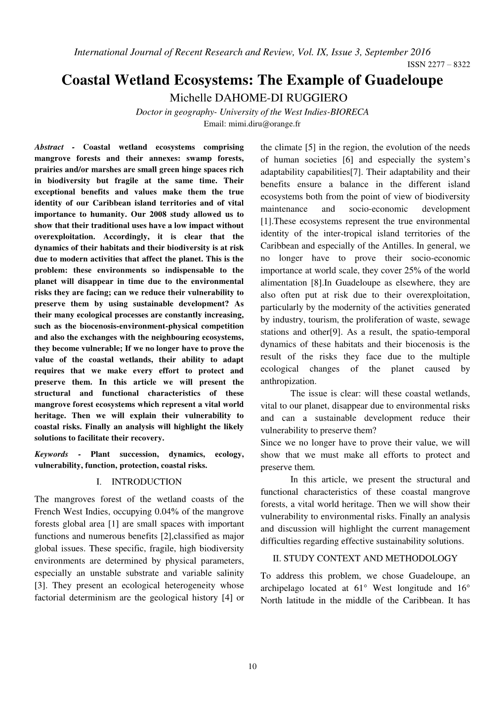 Coastal Wetland Ecosystems: the Example of Guadeloupe