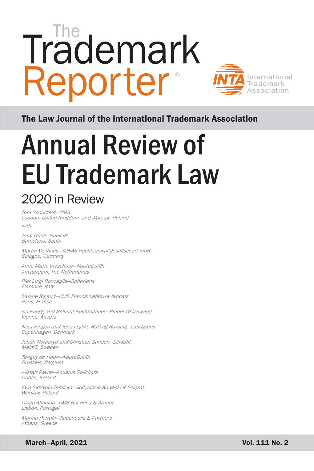 Annual Review of EU Trademark Law: 2020 in Review, 111 TMR 505 (2021)