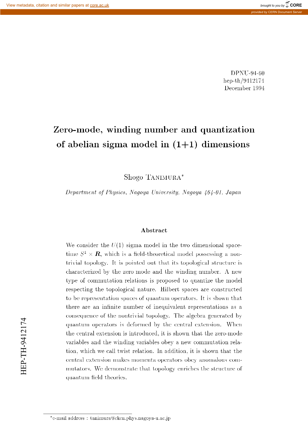 Zero-Mode, Winding Number and Quantization of Abelian Sigma