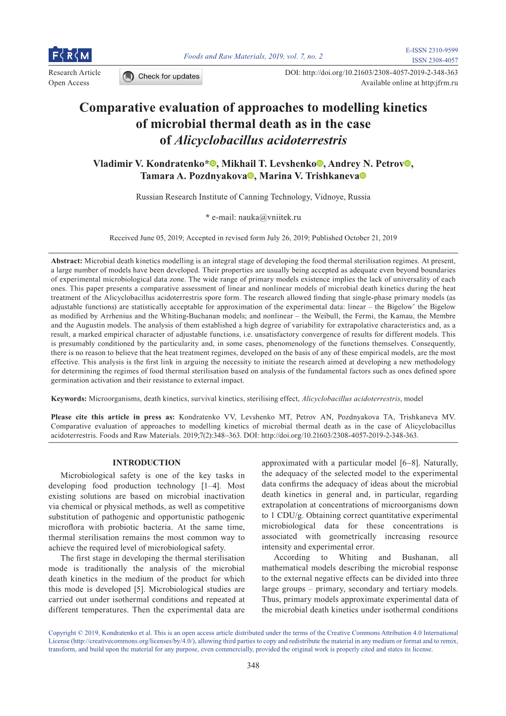 Comparative Evaluation of Approaches to Modelling Kinetics of Microbial Thermal Death As in the Case of Alicyclobacillus Acidoterrestris