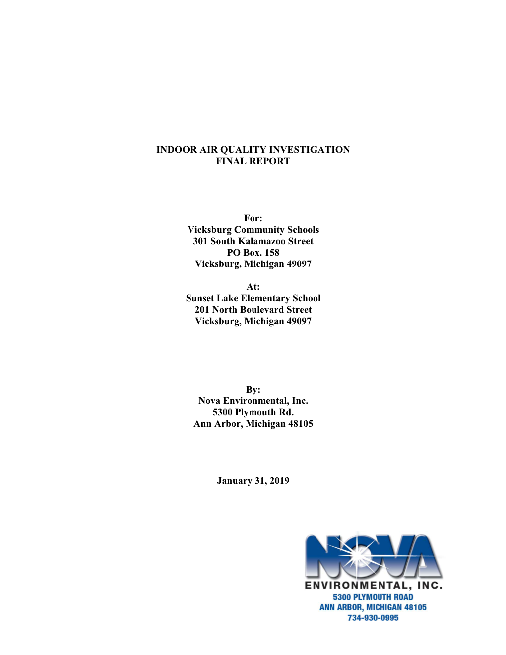 Indoor Air Quality Investigation Final Report