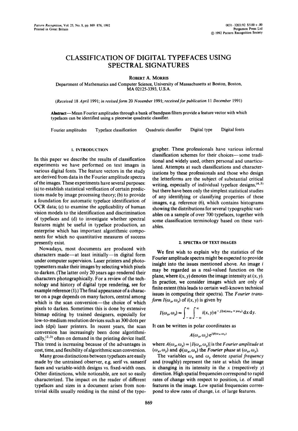 Classification of Digital Typefaces Using Spectral Signatures