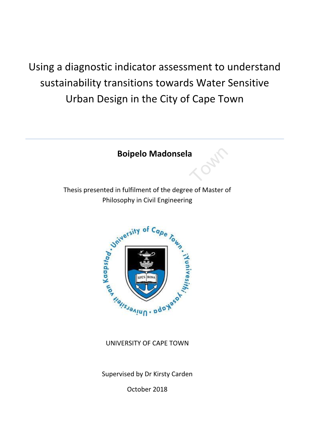 Using a Diagnostic Indicator Assessment to Understand Sustainability Transitions Towards Water Sensitive Urban Design in the City of Cape Town