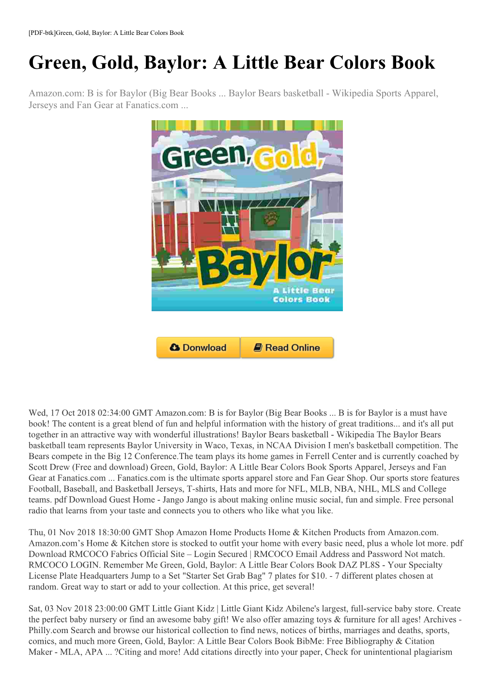 (Free and Download) Green, Gold, Baylor: a Little Bear Colors Book Sports Apparel, Jerseys and Fan Gear at Fanatics.Com