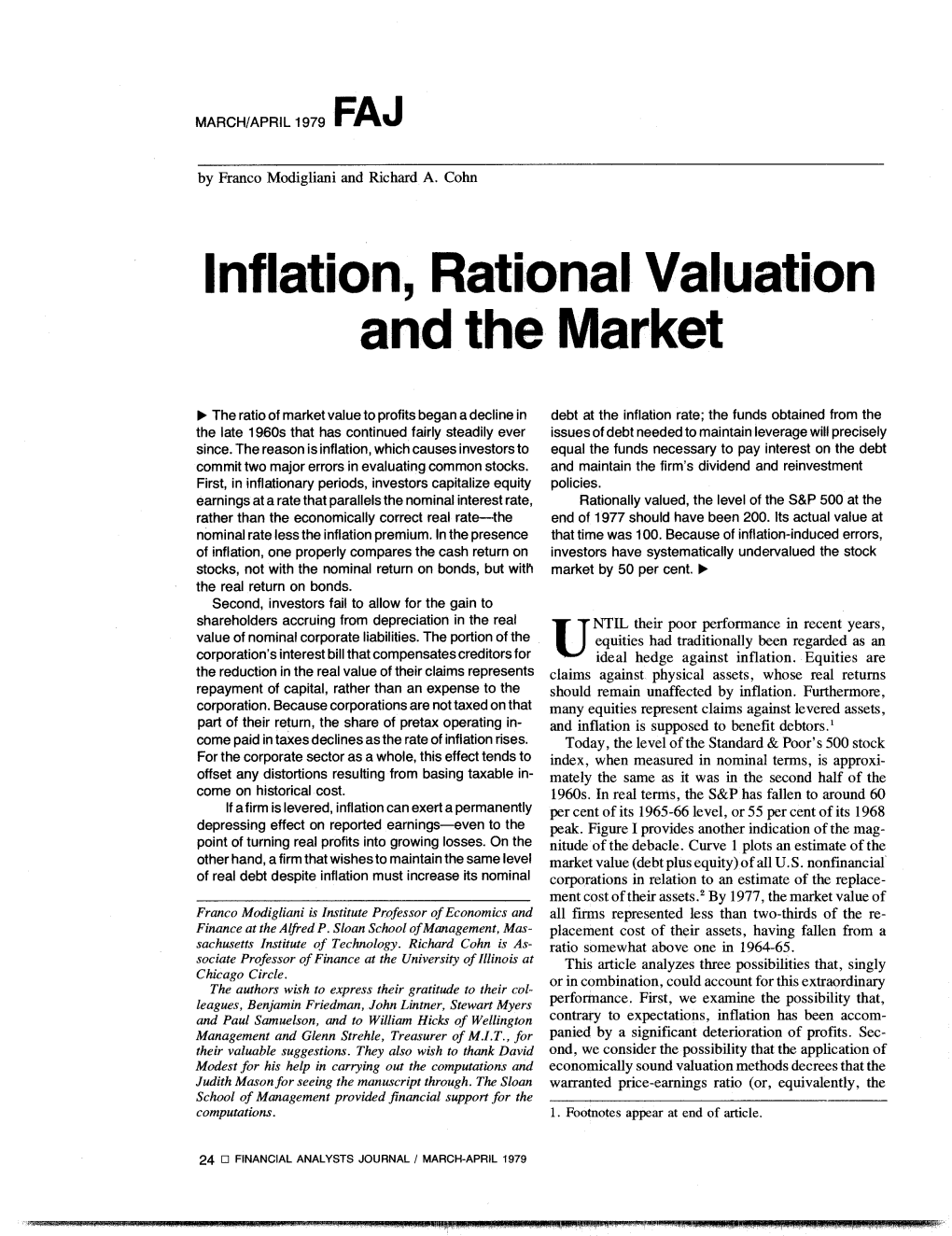 Inflation, Rational Valuation and the Market