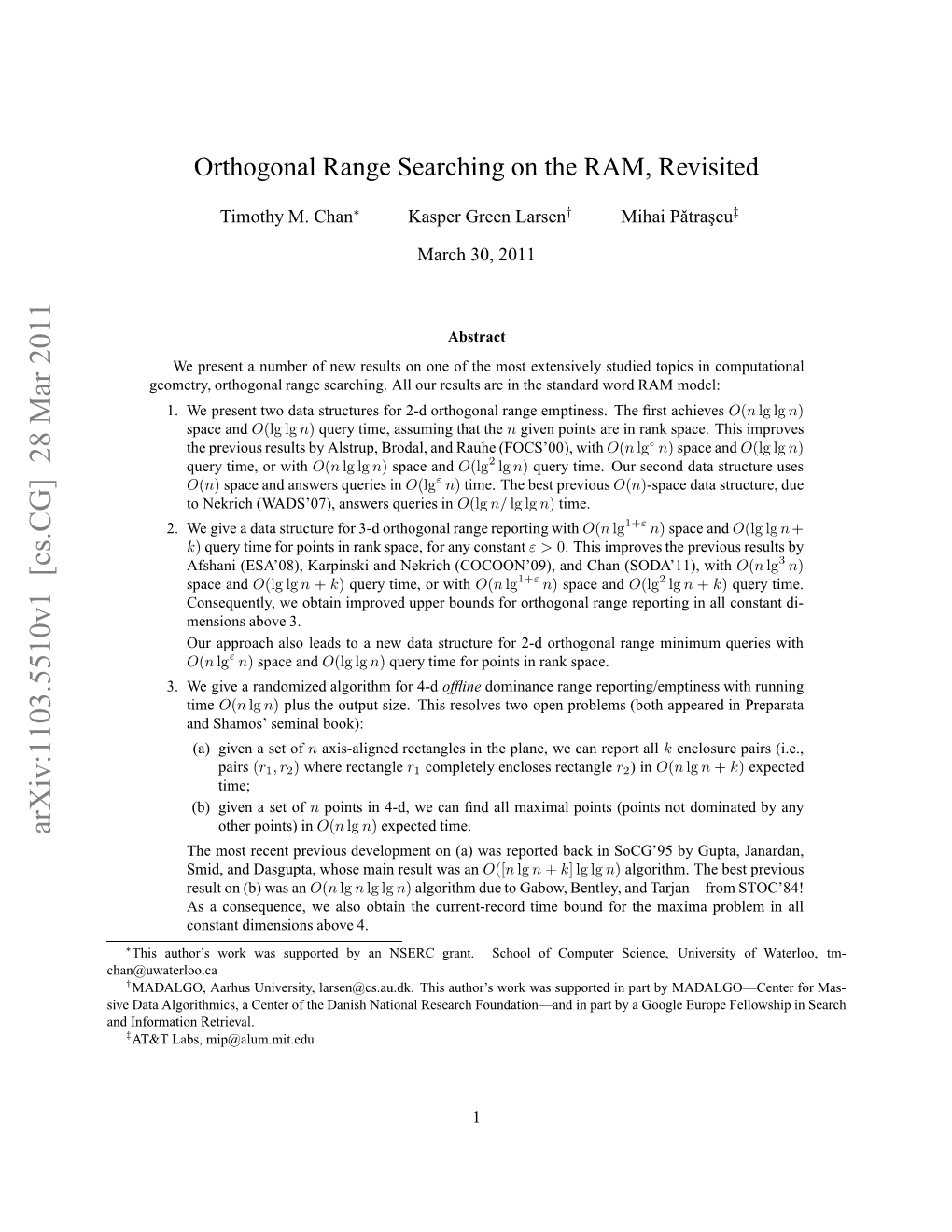 Orthogonal Range Searching on the RAM, Revisited