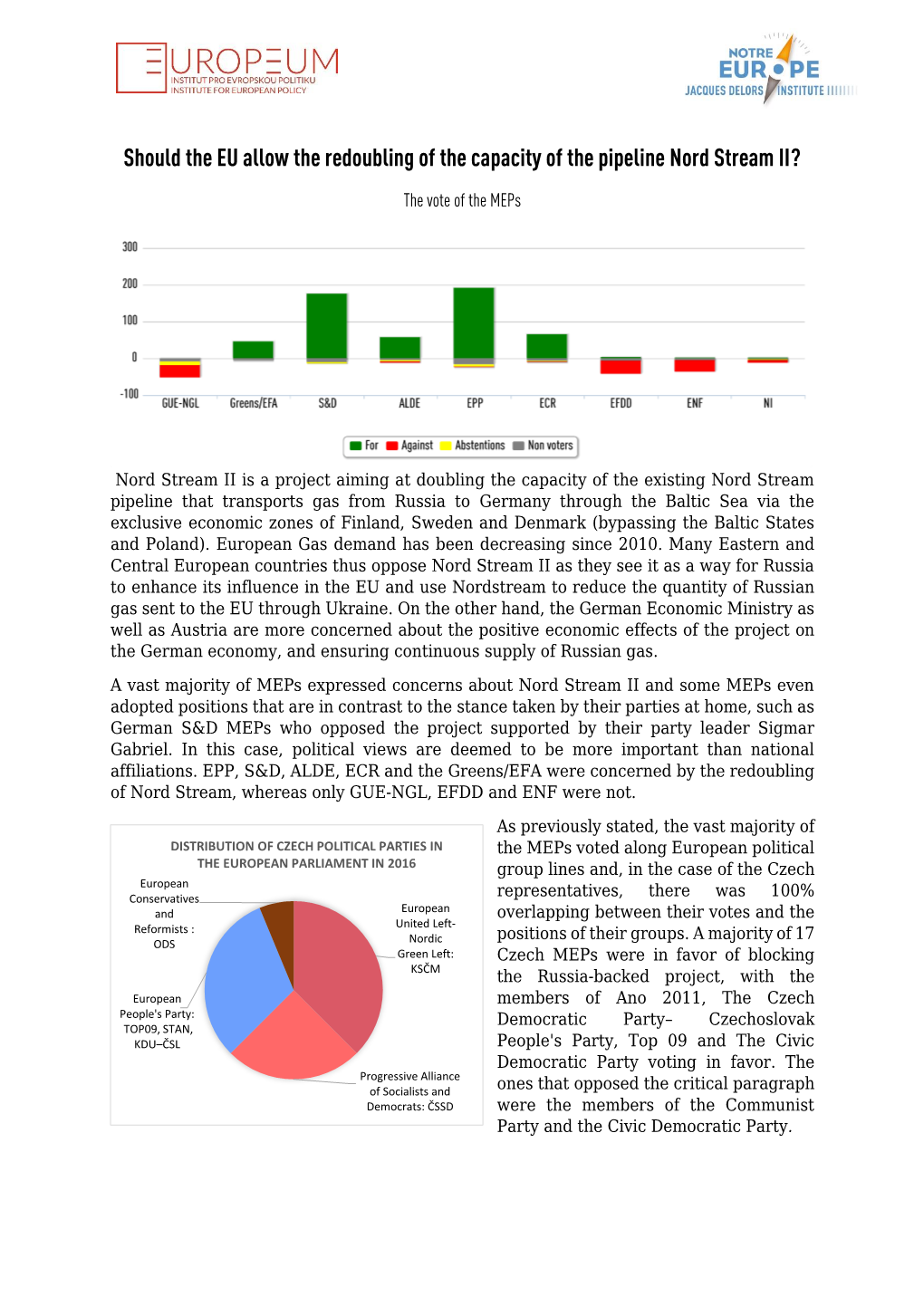 Should the EU Allow the Redoubling of the Capacity of the Pipeline Nord Stream II?