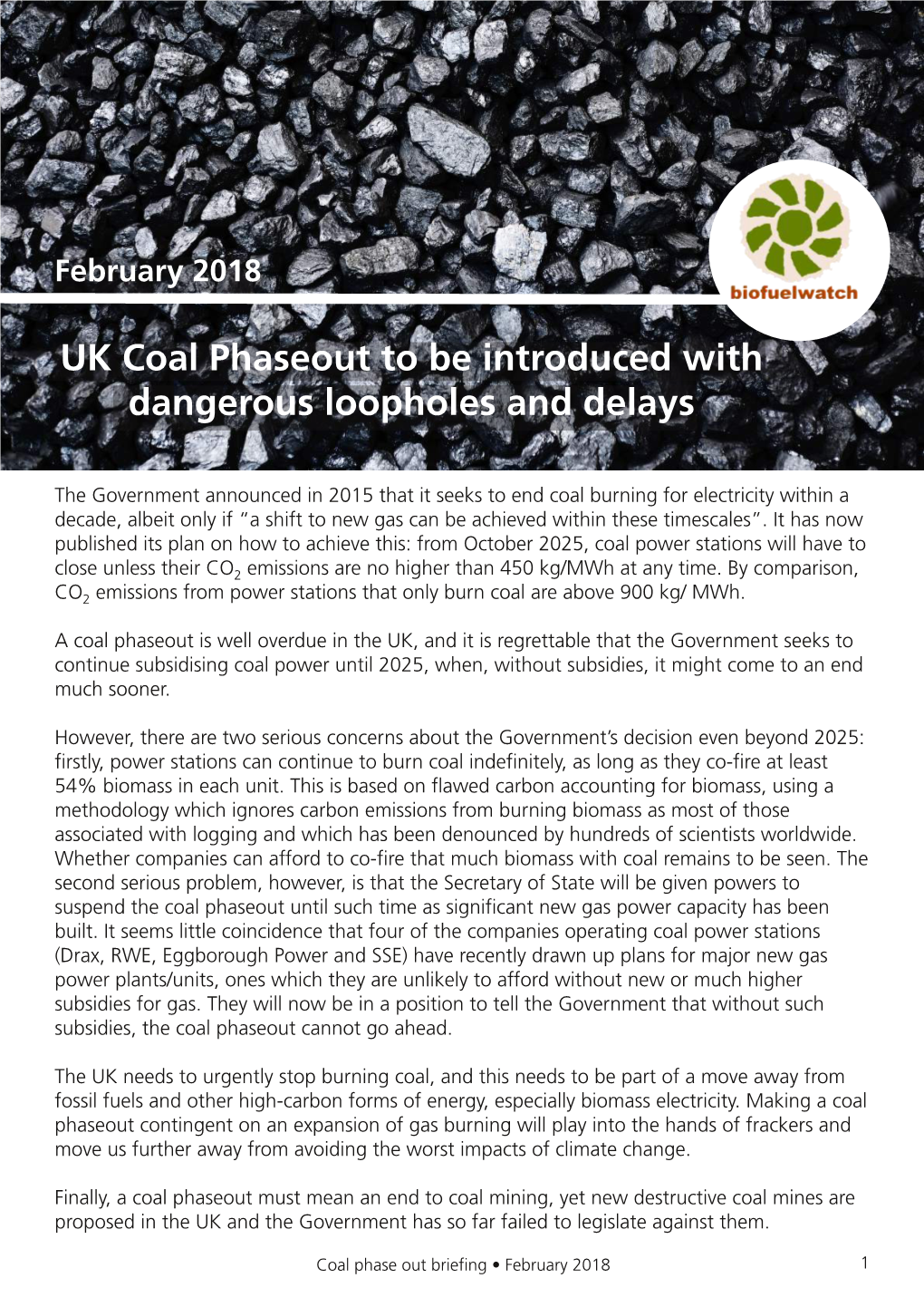 UK Coal Phaseout to Be Introduced with Dangerous Loopholes and Delays