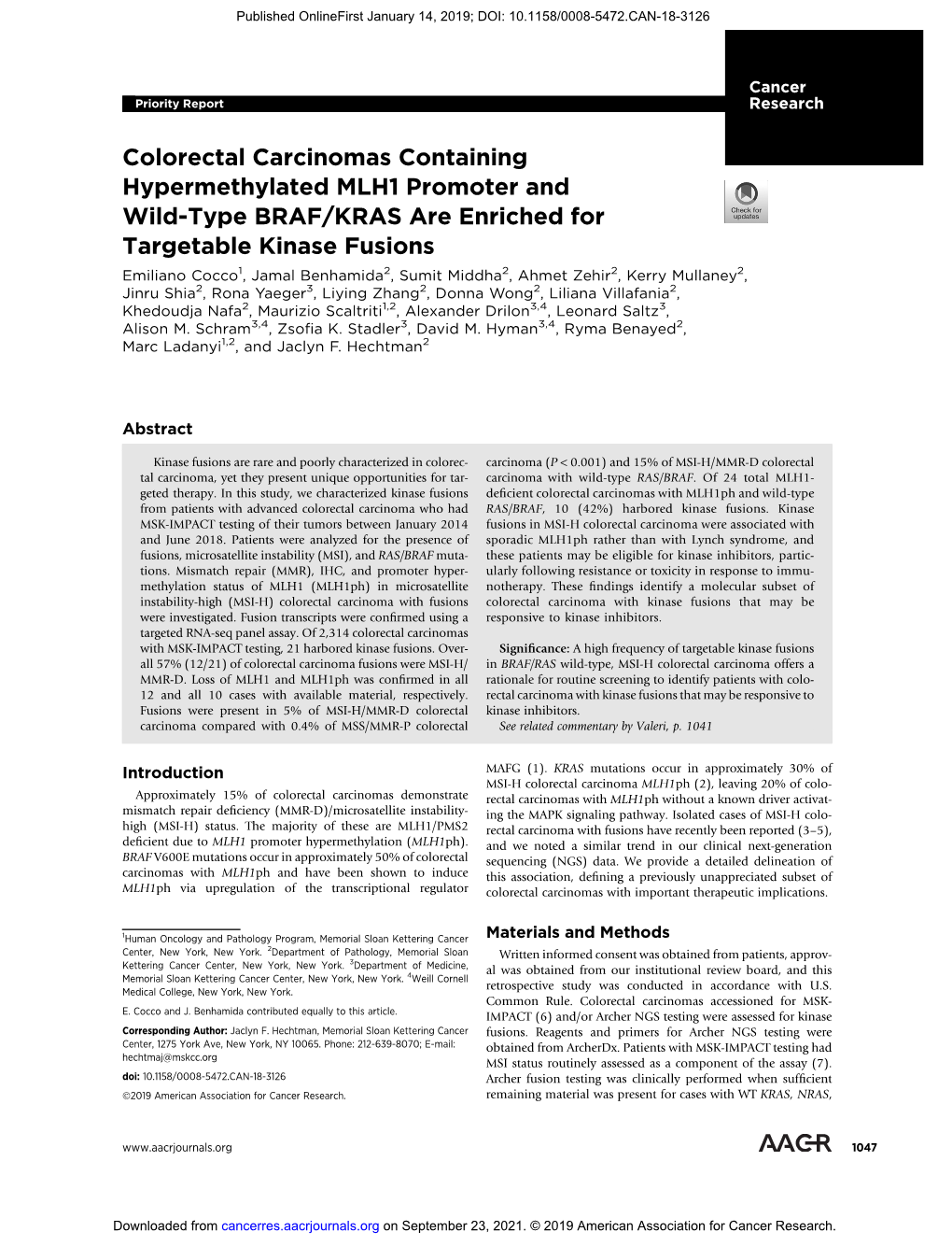 Colorectal Carcinomas Containing Hypermethylated MLH1 Promoter