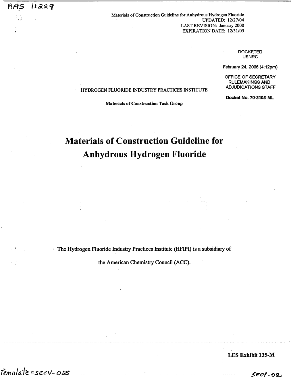 2004/12/27-LES Prefiled Exhibit 135-M, Hydrogen Fluoride Industry