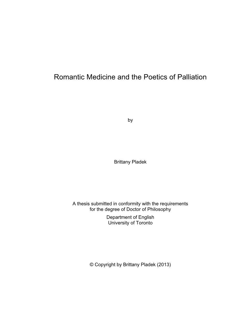 Romantic Medicine and the Poetics of Palliation