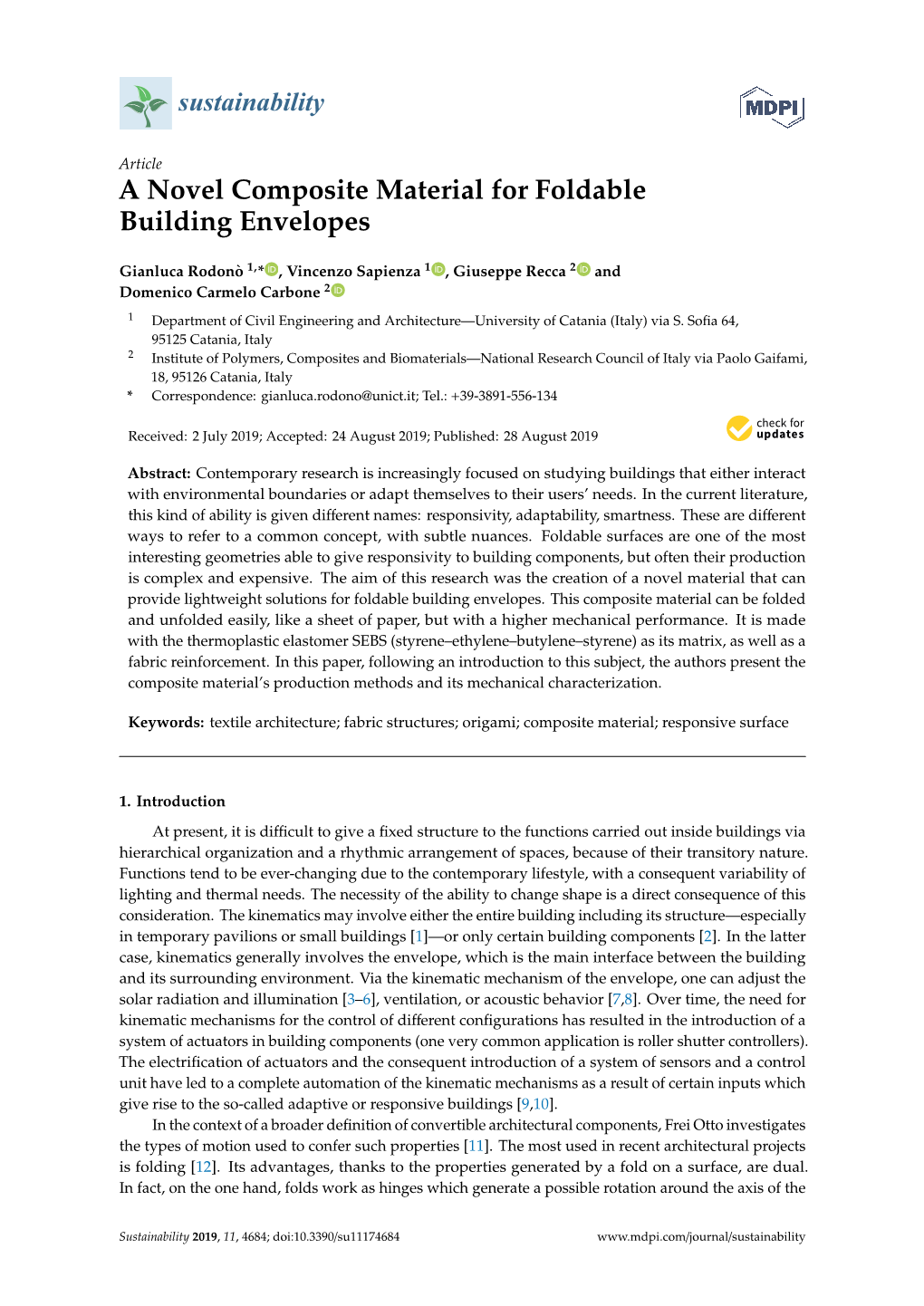 A Novel Composite Material for Foldable Building Envelopes