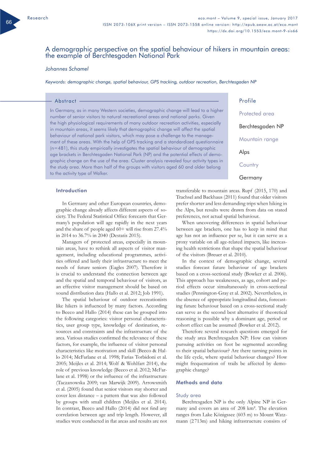 A Demographic Perspective on the Spatial Behaviour of Hikers in Mountain Areas: the Example of Berchtesgaden National Park