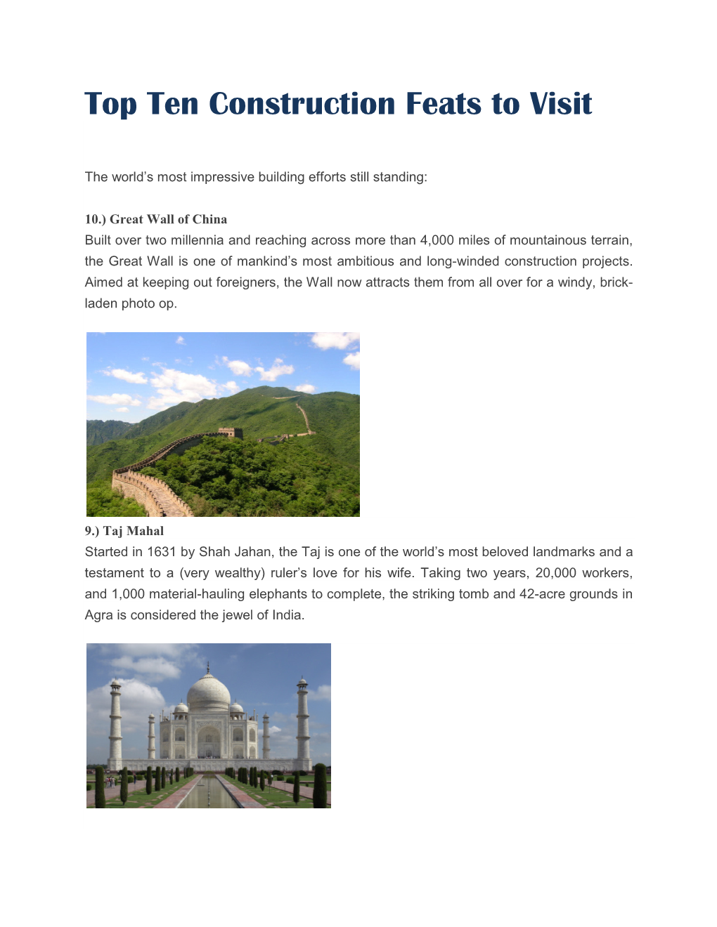 Top Ten Construction Feats to Visit